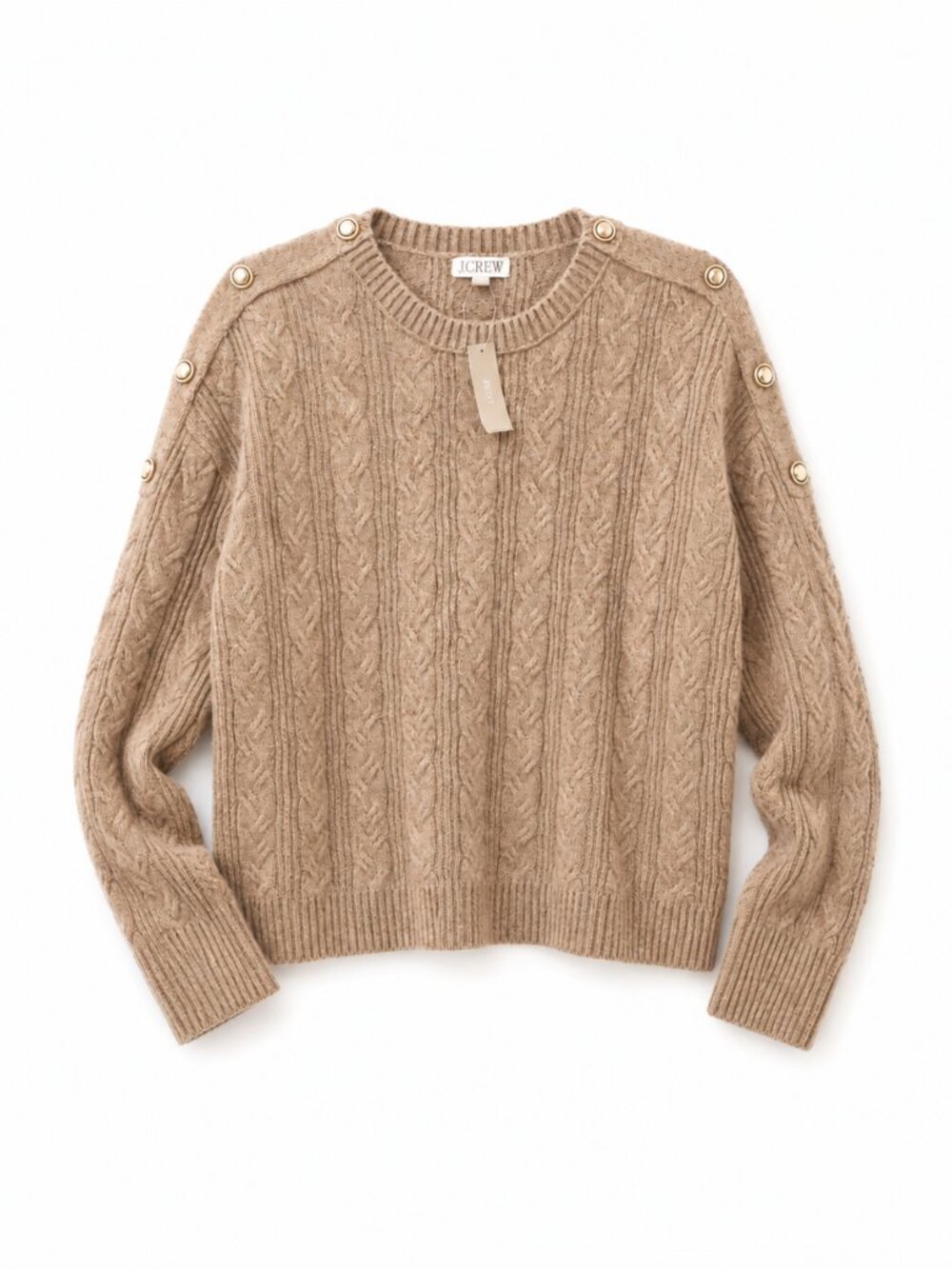 J Crew Tan Cable Knit Wool Blend Sweater Size XL NWT